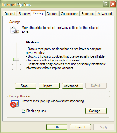 Privacy tab